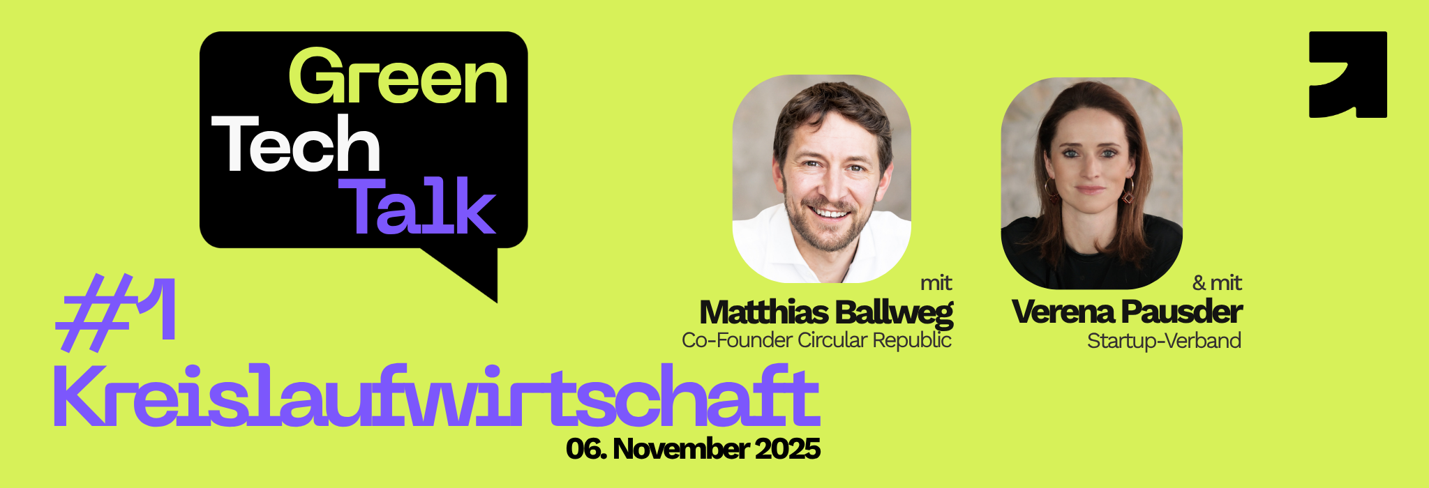 Informationsgraphik zum GreenTech Talk Event am 06.11.2025